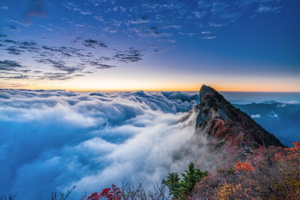 mountain, peak, clouds, sea of clouds, horizon, sunrise, dawn, morning, summit, autumn, autumnal leaves, natural, landscape, scenic, nature, mount ishizuchi, shikoku region, japan, sunrise, morning, autumn, japan, japan, japan, japan, japan